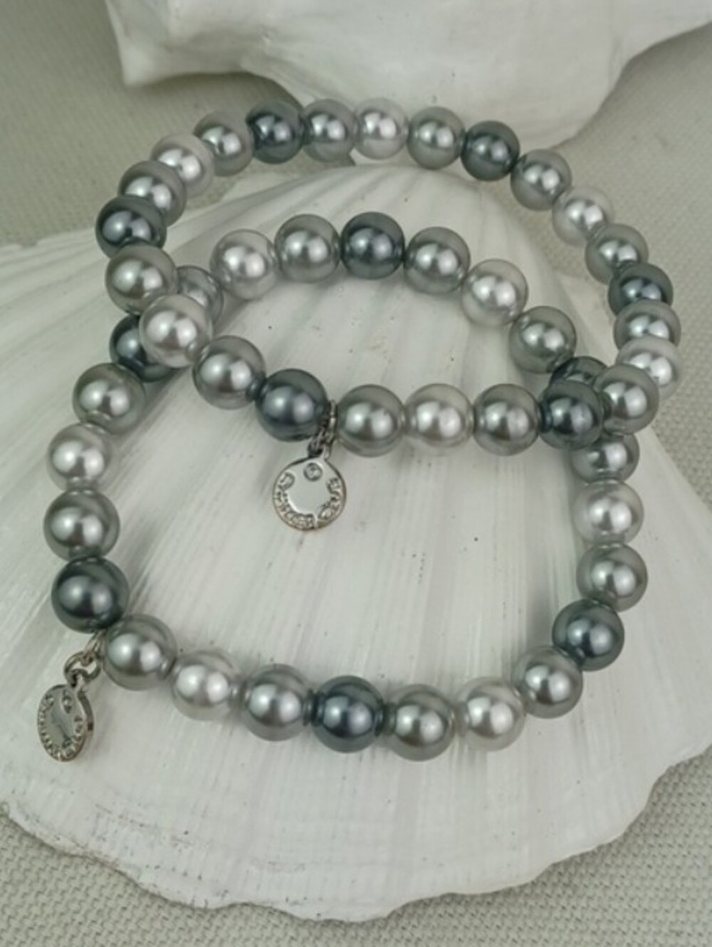 🌻 3 For $15 Charter Club Silver & Gun Metal Gray Pearl Stretch Bracelet Set